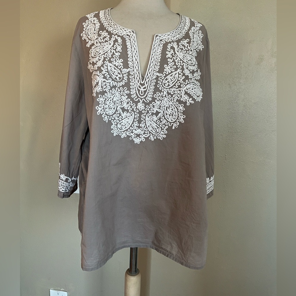INC International Concepts Taupe Embroidered Tunic
